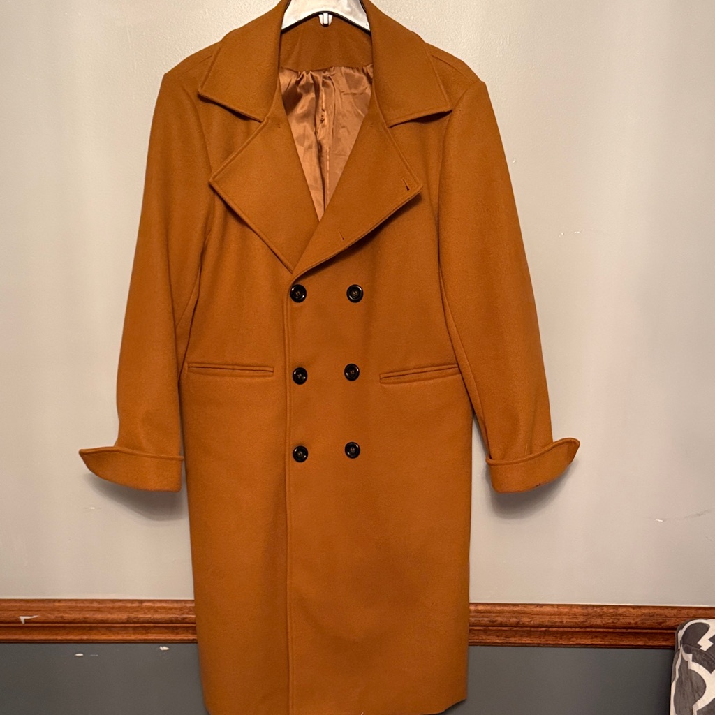 Classic Men's Double-Breasted Brown Pea Coat